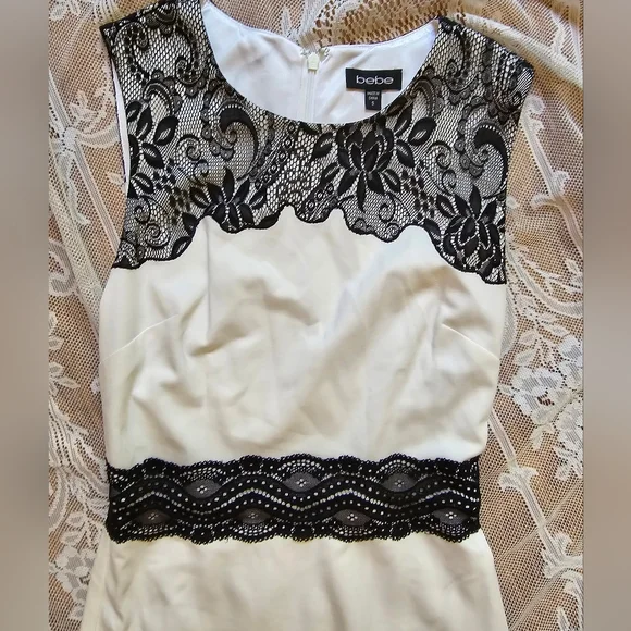 BEBE Cream black lace midi dress size small - Picture 4 of 4